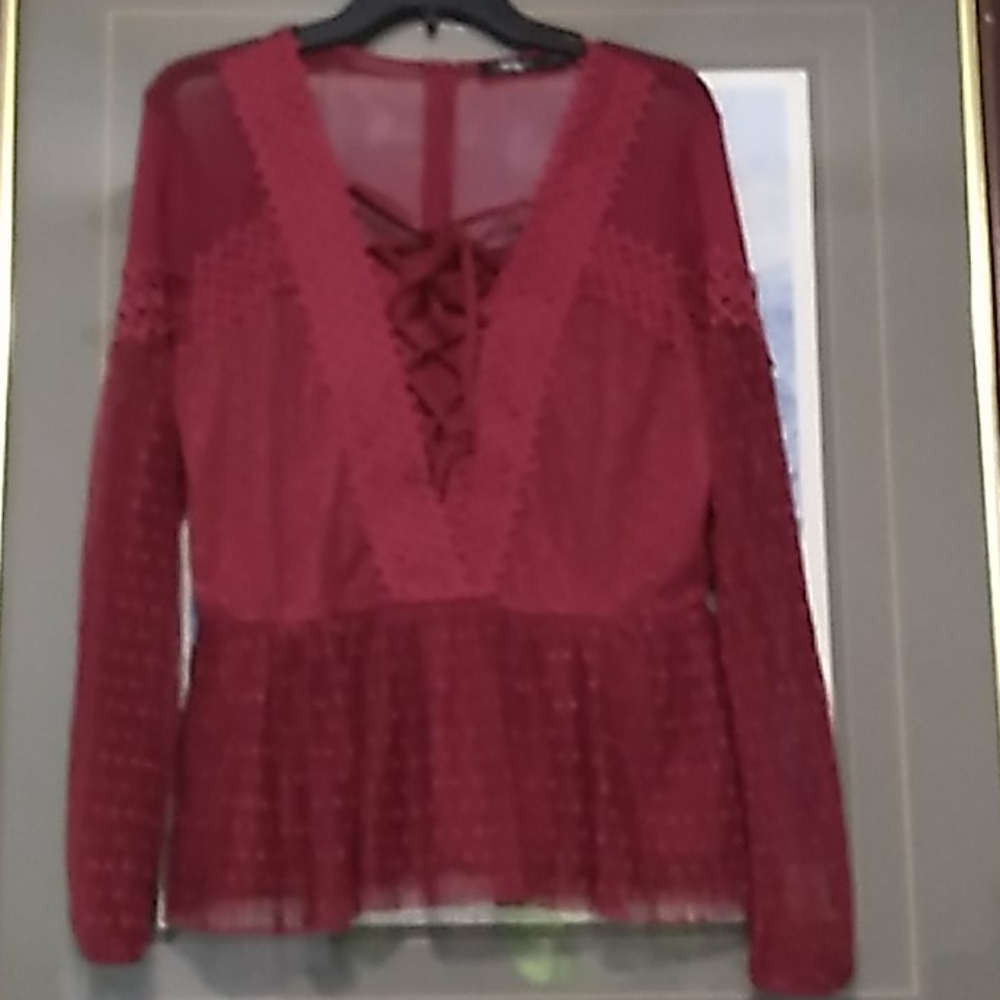BKE Boutique maroon lace blouse